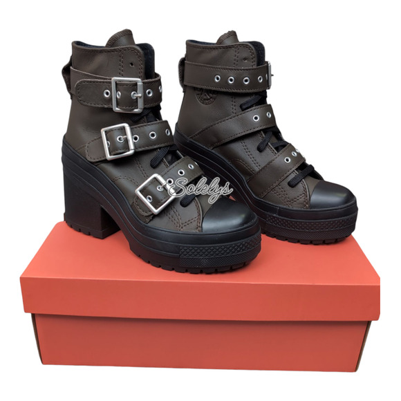 Converse Chuck 70 De Luxe Heel Leather & Buckles Triple Strap Platform Womens 6 - Picture 4 of 10